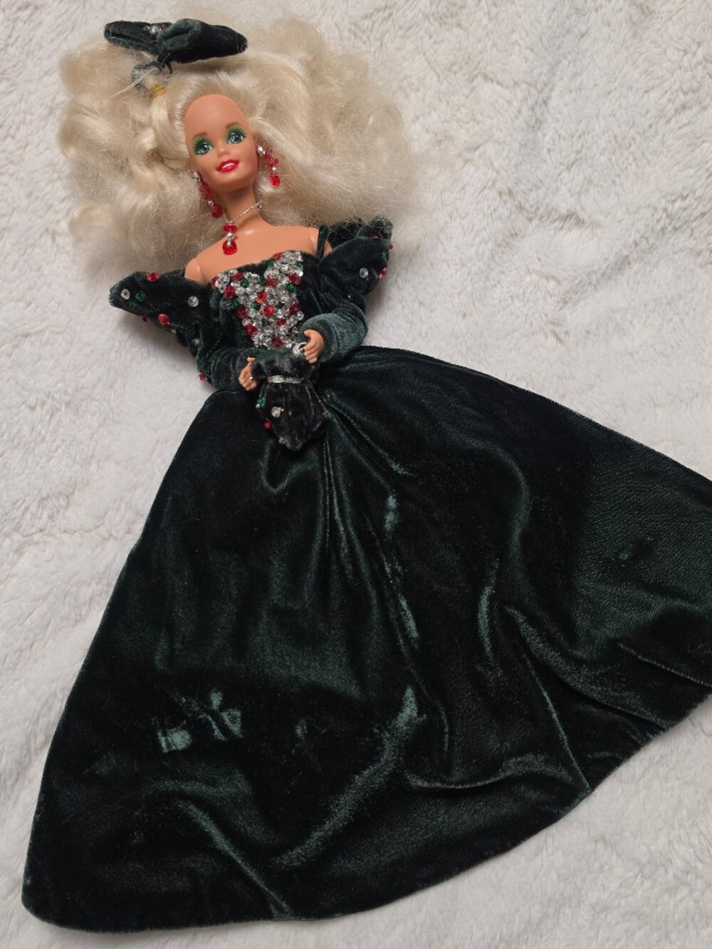 Vintage 1991 Happy Holidays Barbie Doll Special Edition Green Velvet Gown
